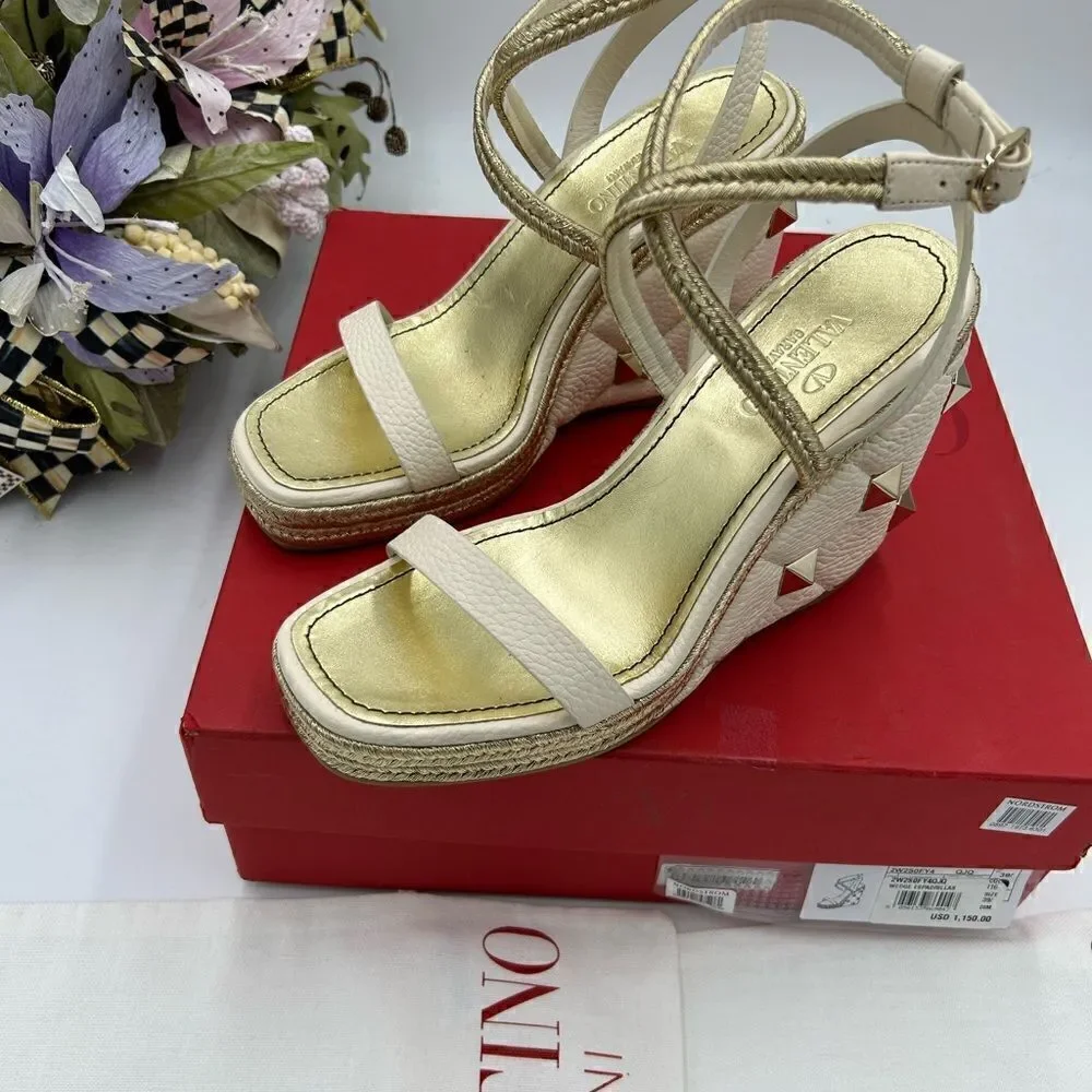 Women’s Valentino,Garavani , Roman stud, espadrille wedge size 39.5 made Italy